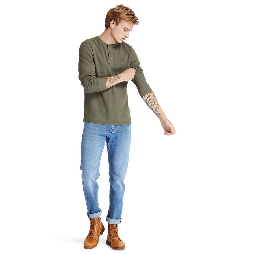Camisa Masculino - Timberland Wharf River Waffle-Knit Henley - HFVIE6290 - Verde Oliva
